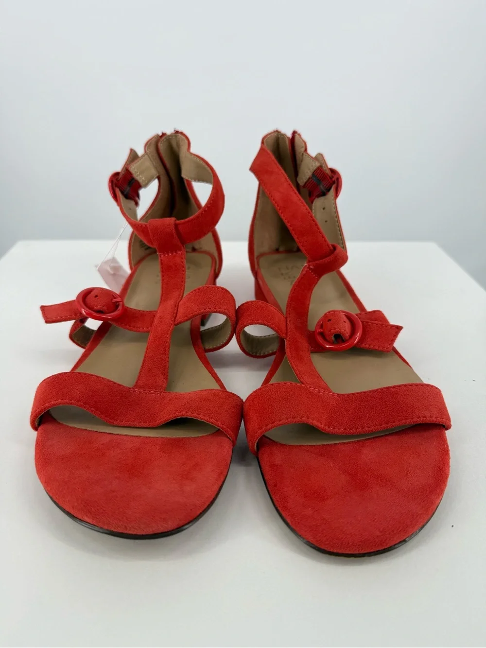 Naturalizer Red Suede T-Strap Sandals